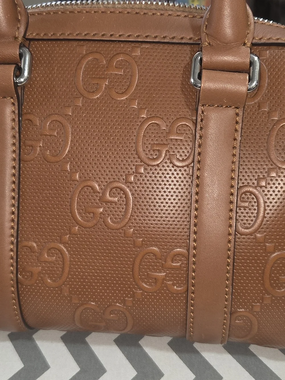 Gucci Brown Embossed Leather Handbag... 100% AUTHENTIC